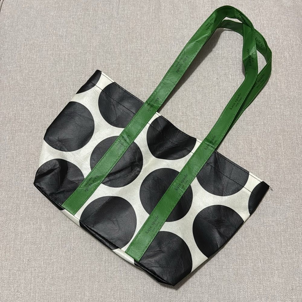 Kate Spade Mini Tote-Recycled Polyester/Signature Cream and Blk Dot with Green - Picture 3 of 15